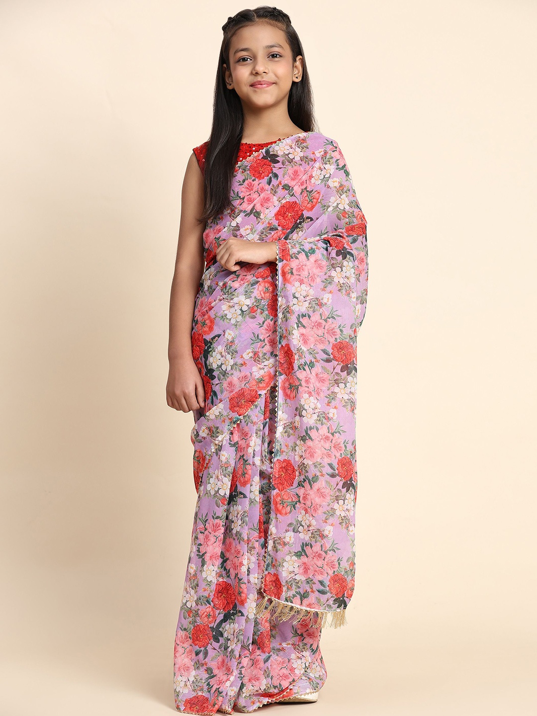 

LOOKS AND LIKES Floral Ready to Wear Saree, Purple