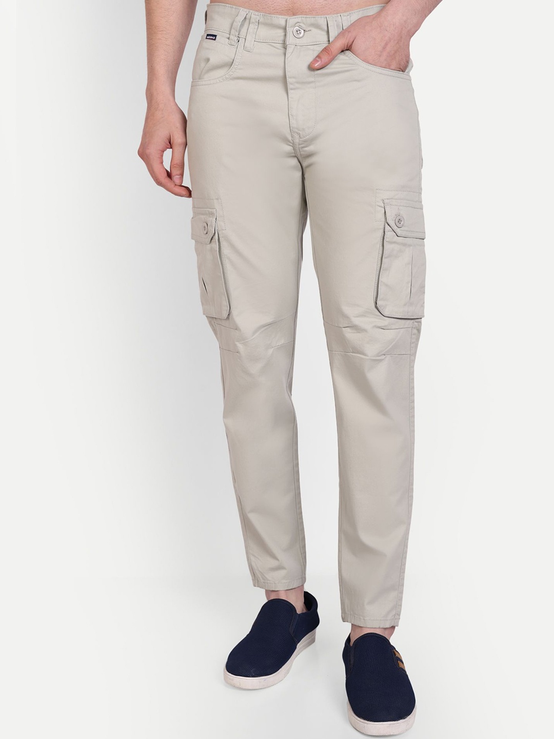 

MEGHZ Men Urban Slim Mid-Rise Slim Fit Cotton Cargos Trousers, Grey