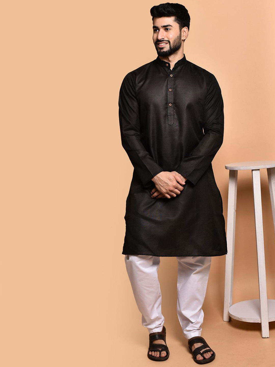 

PRINTCULTR Men Regular Pure Cotton Kurta with Trousers, Black