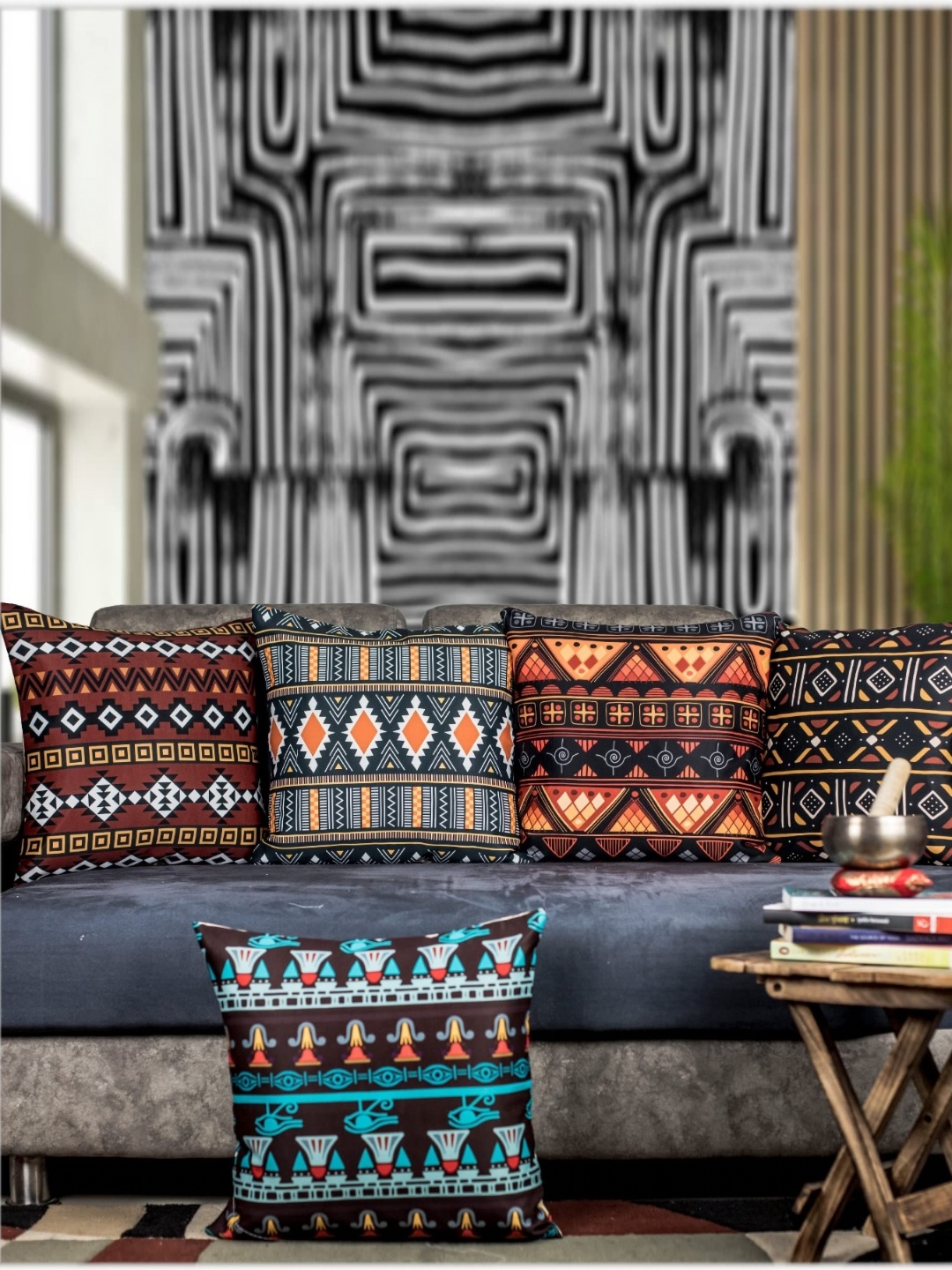 

Vendola Brown & Orange 5 Pieces Ethnic Motifs Square Cushion Covers