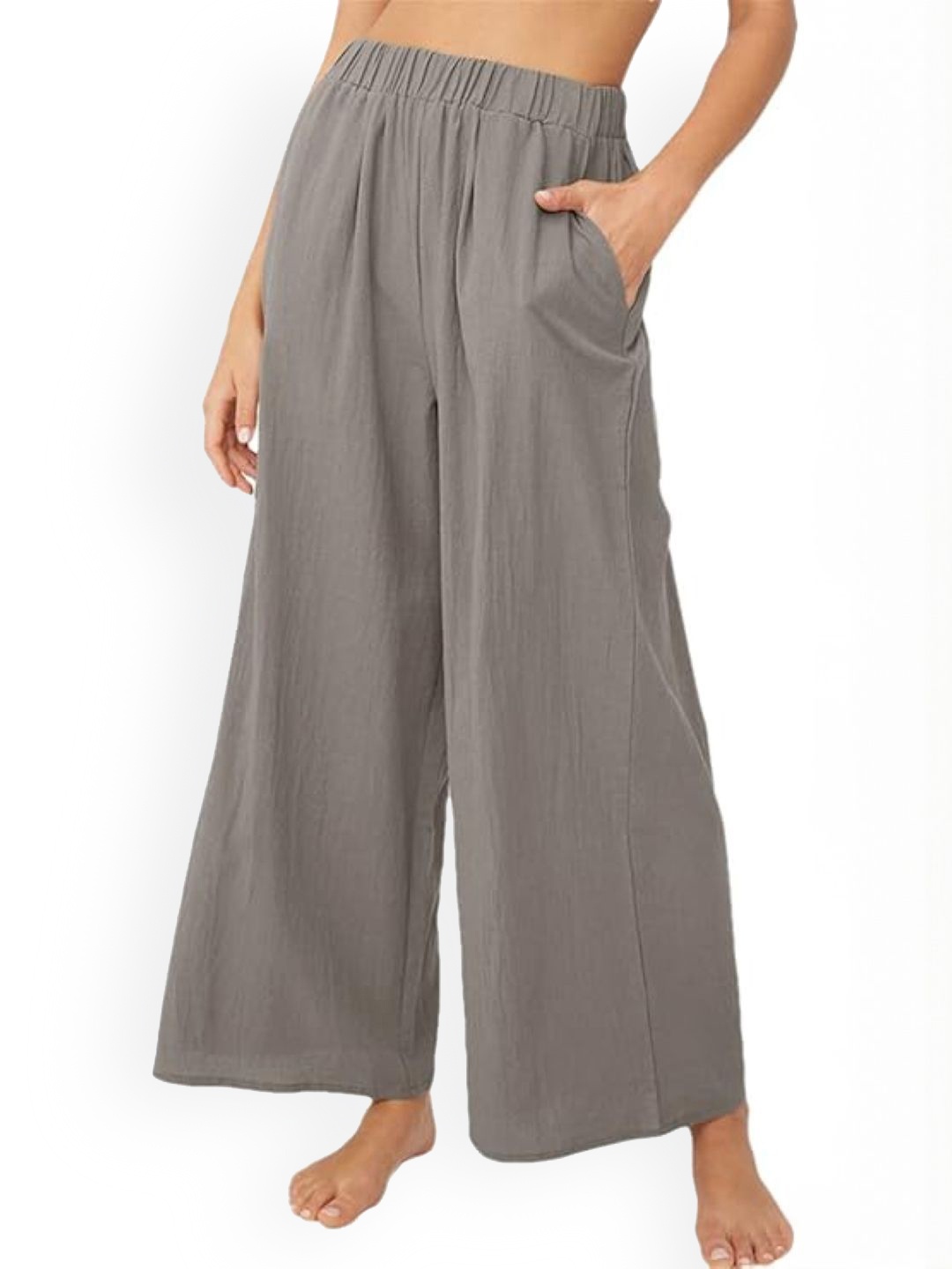 

KPOP Women Relaxed Loose Fit Flared Trousers, Grey