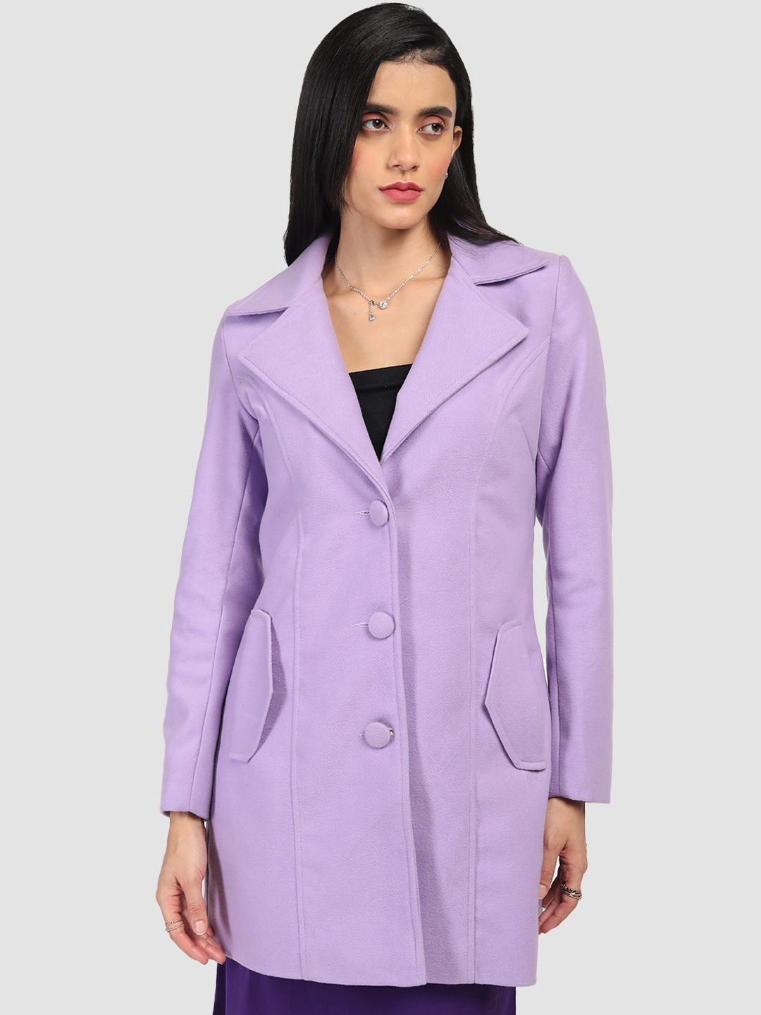 

HONNETE Women Notched Lapel Single-Breasted Overcoat, Lavender