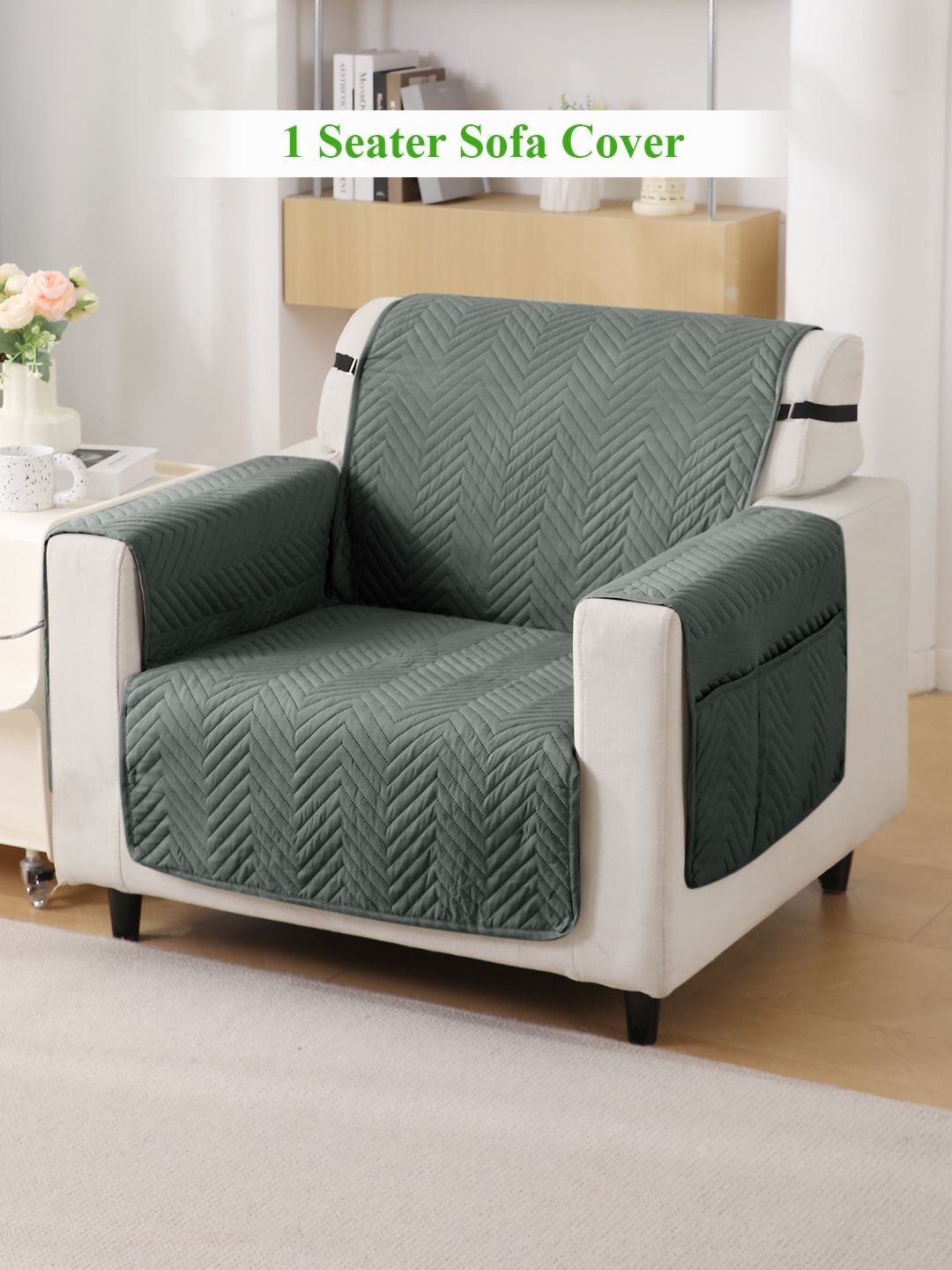 

HOKIPO Grey Self Design Sofa Cover With Arms