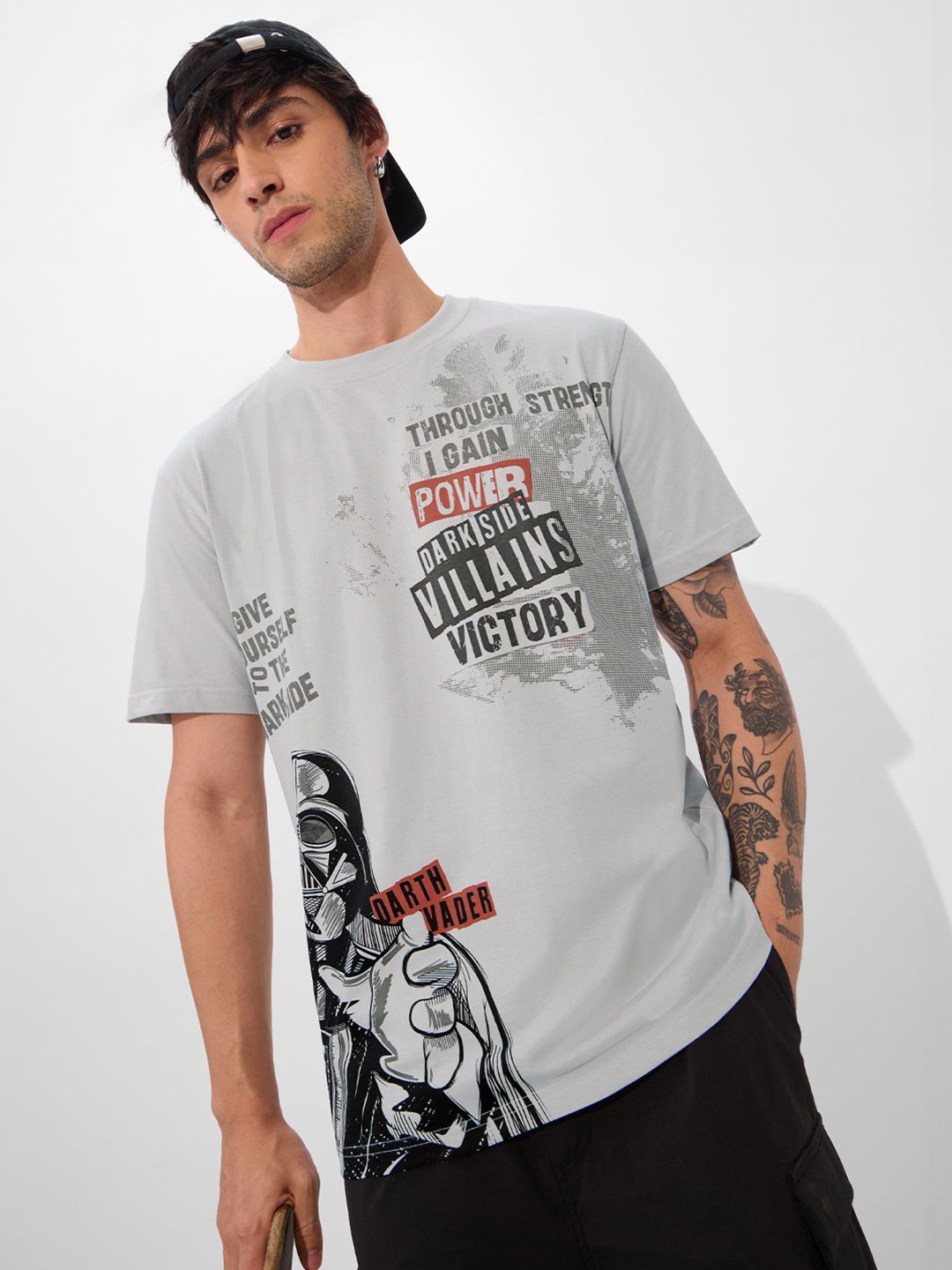 

The Souled Store Men Graphic Printed Round Neck Cotton Relaxed Fit T-shirt, Grey