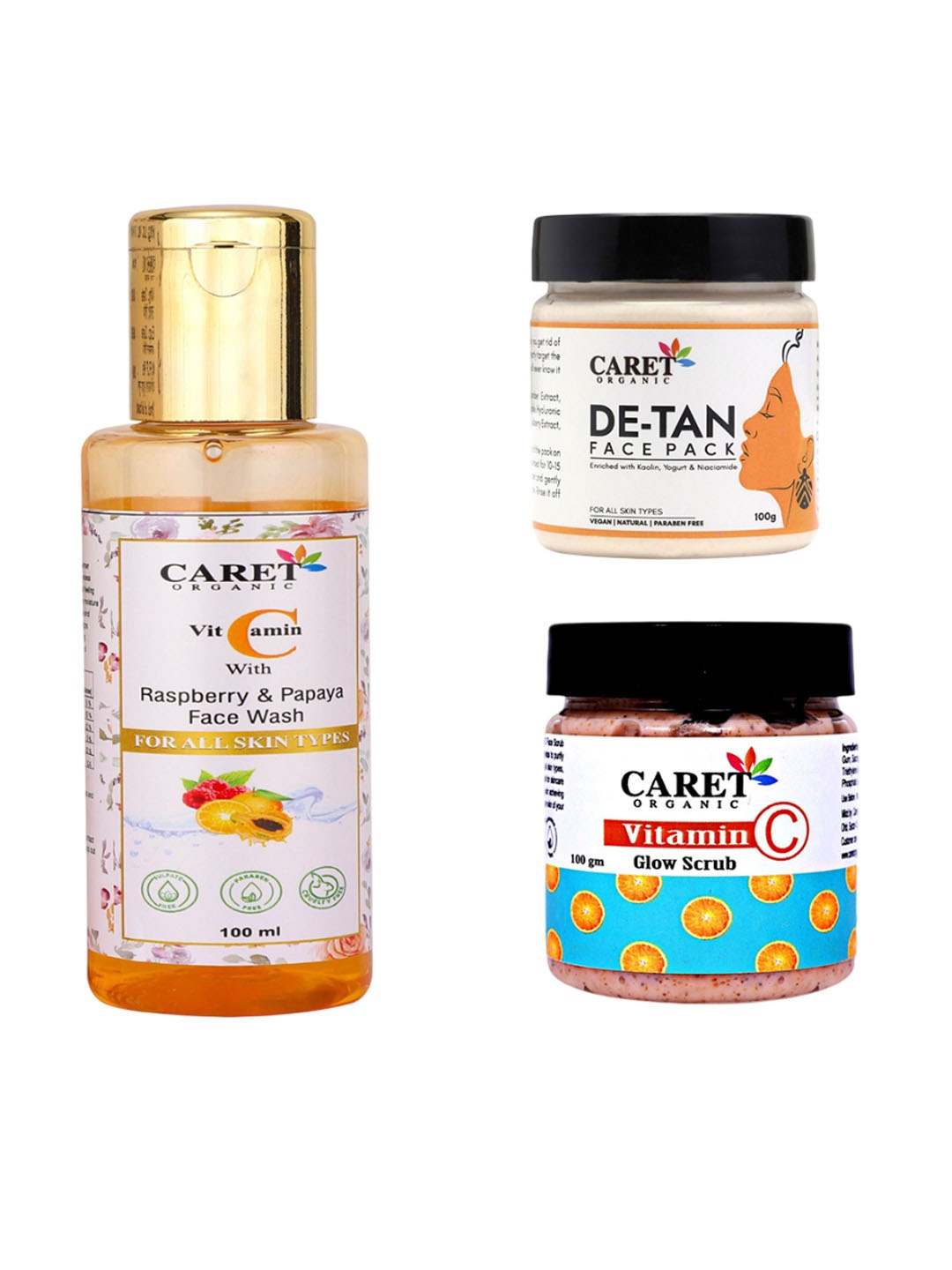 

CARET ORGANIC Set Of 3 Papaya Face Wash- 100ml- Glow Scrub- 100g & Face Pack-100ml, White