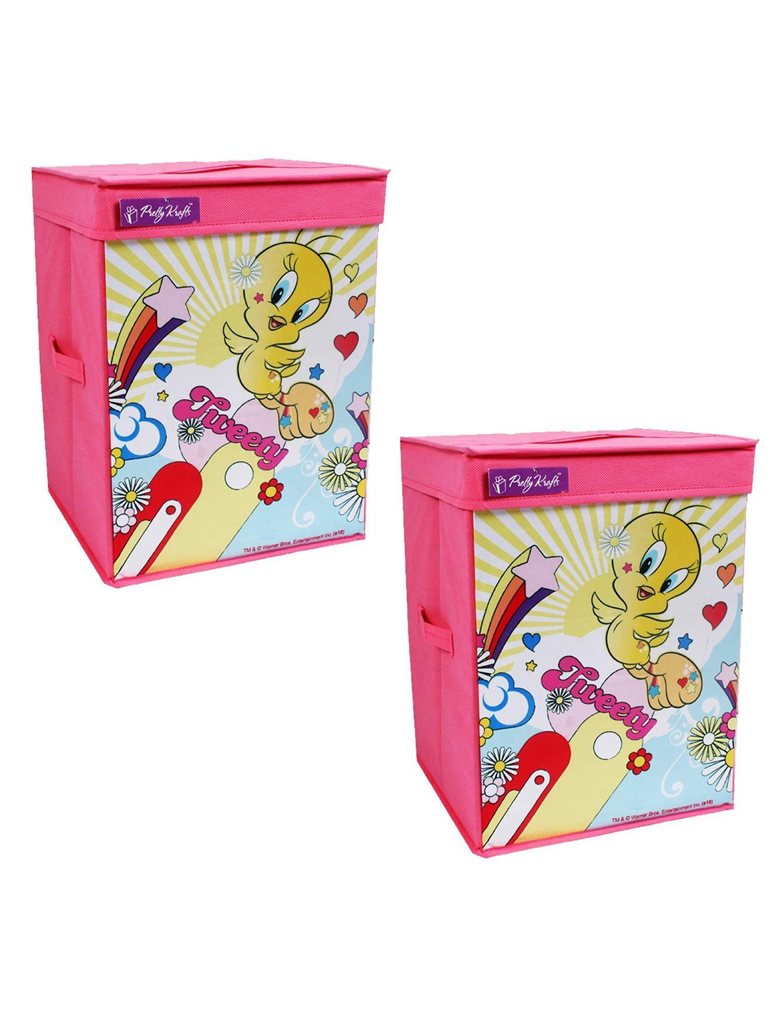 

prettykrafts Pink & Yellow 2 Pieces Tweety Printed Reusable Multi-Utility Organisers