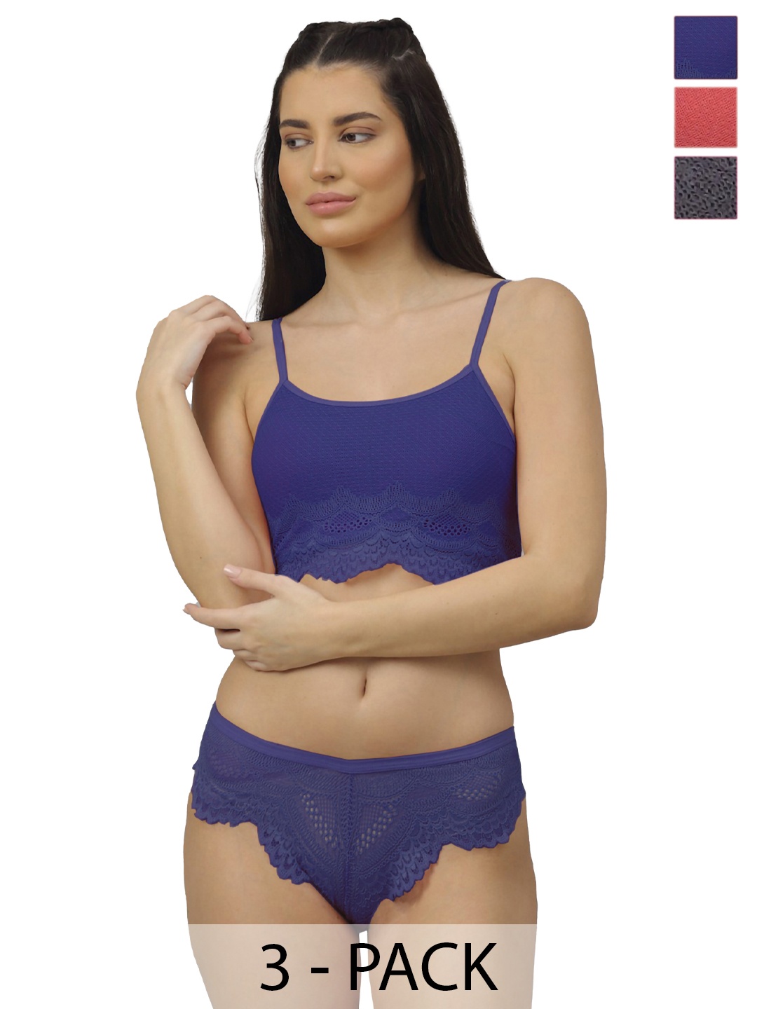 

Aamarsh Women's Pack Of 3 Self Design Lingerie Set, Blue