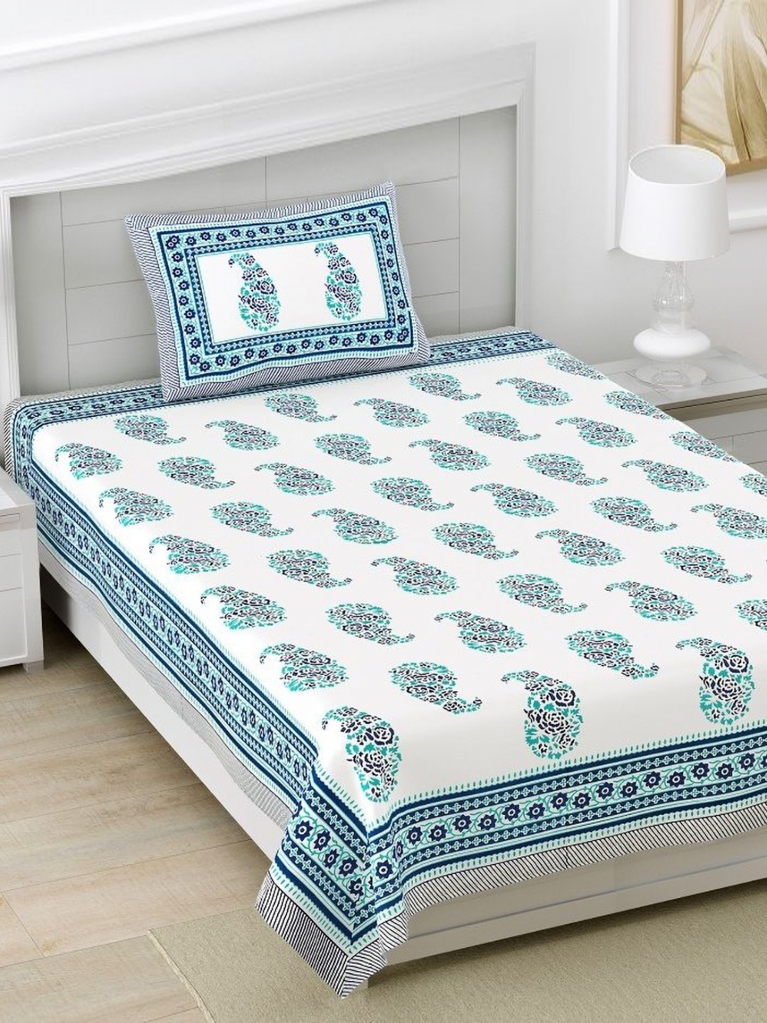 

HOMELINE Blue & White Ethnic Motifs 160 TC Cotton Single Bedsheet With 1 Pillow Cover