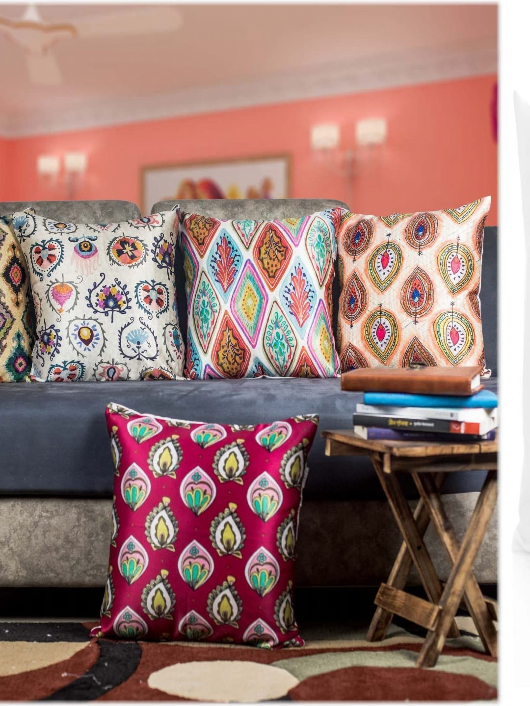 

Vendola Red & Green 5 Pieces Ethnic Motifs Square Cushion Covers
