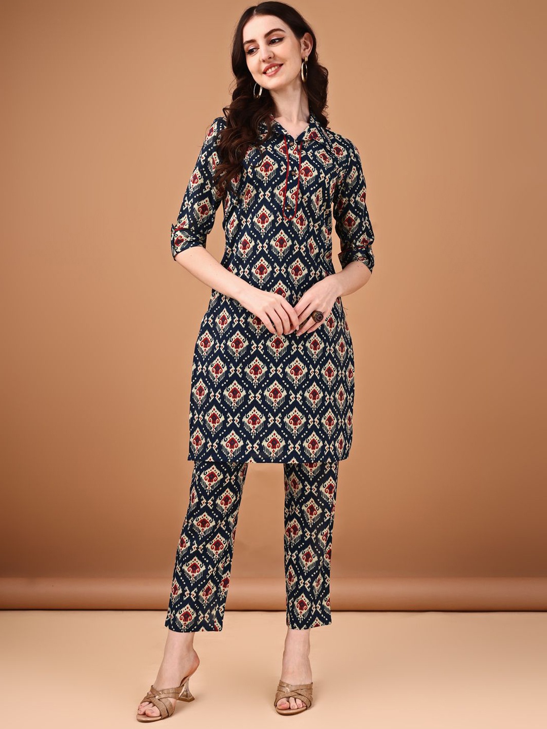 

Anouk Printed Pure Cotton Tunic With Trouser Co-Ords, Blue