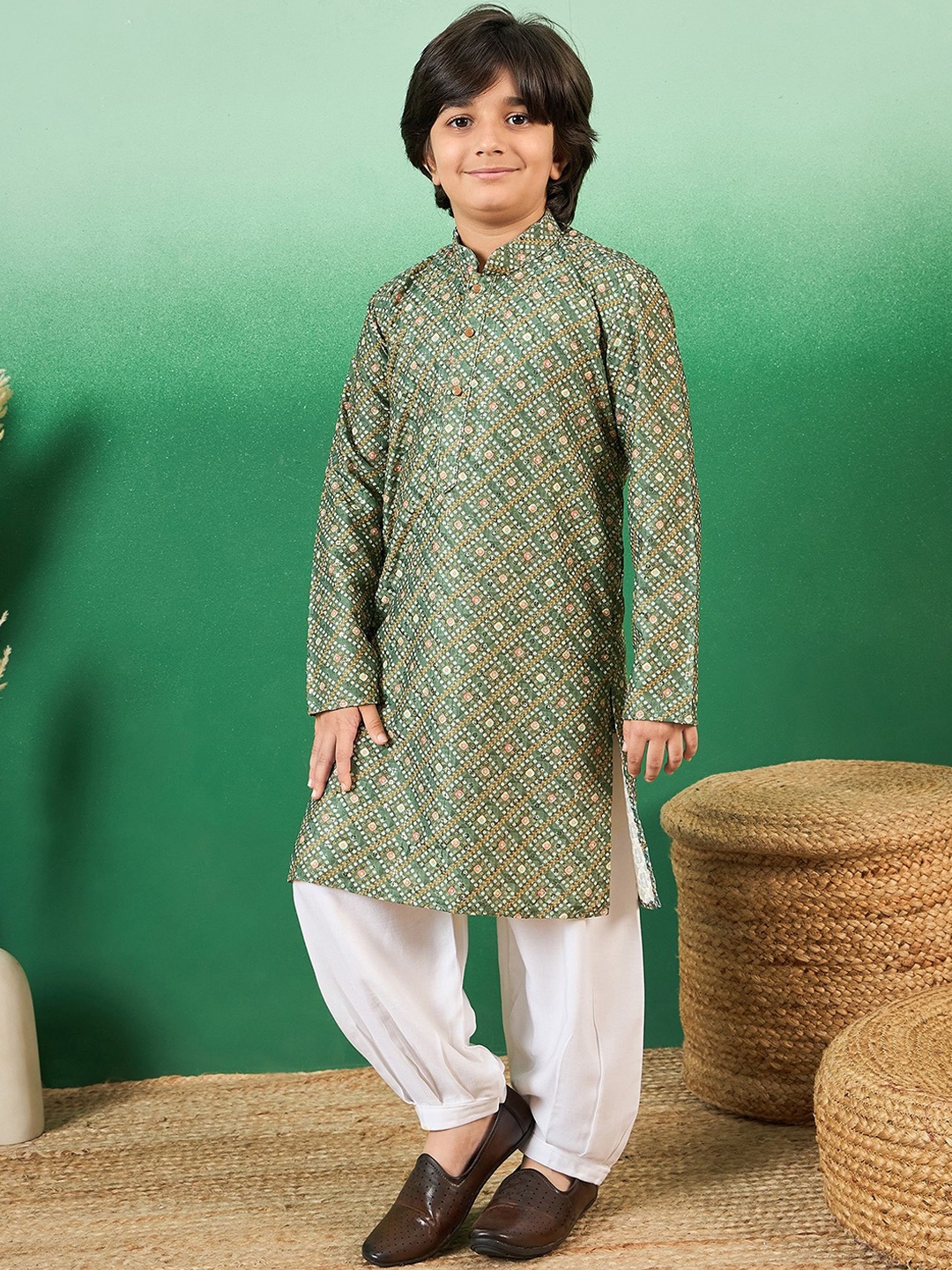 

Sangria Boys Printed Straight Kurtas, Green