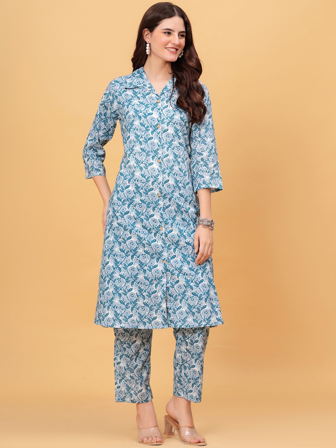 

BAESD Printed Pure Cotton Tunic & Trousers, Blue