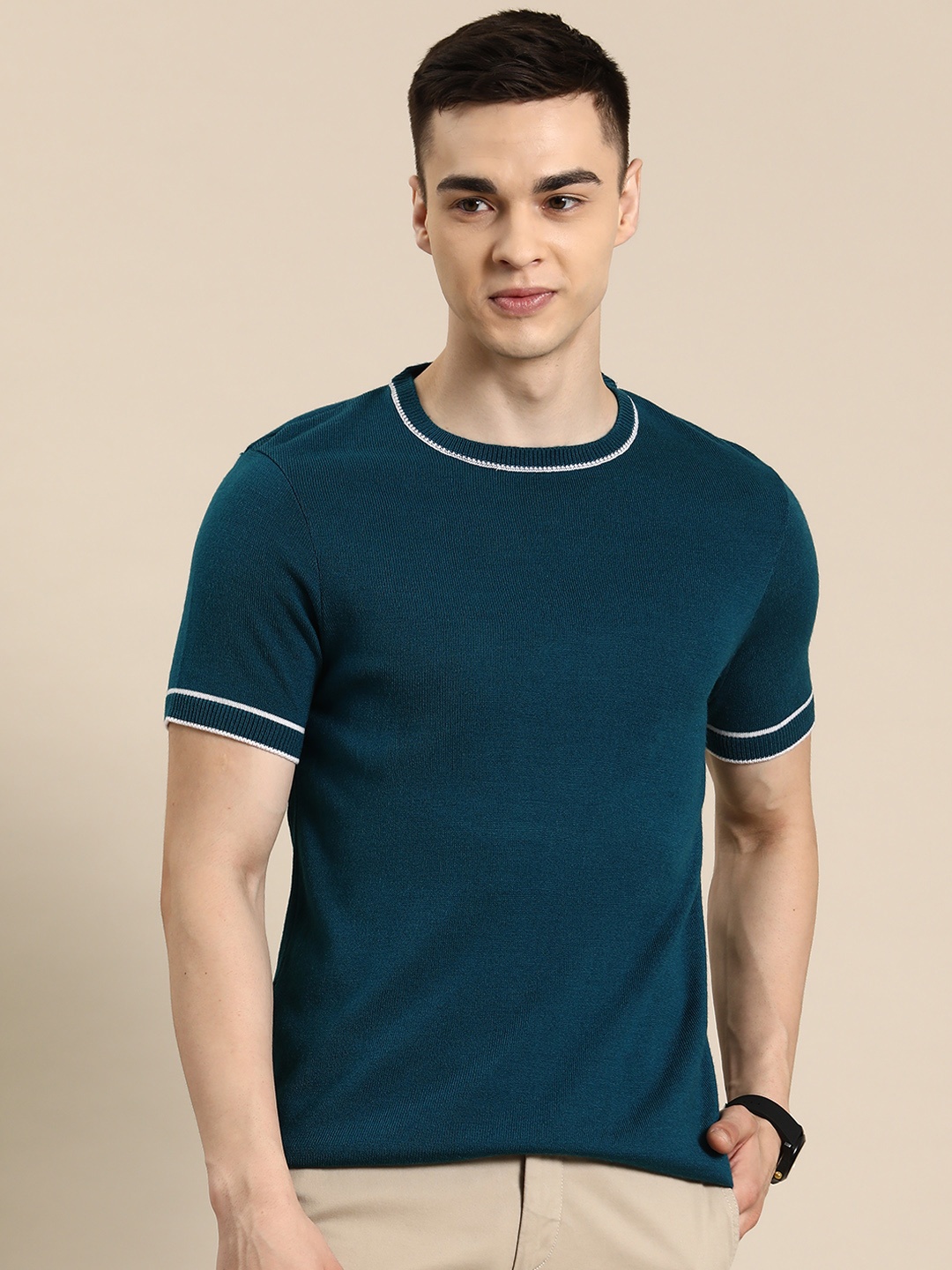 

Mast & Harbour Men Acrylic T-shirt, Teal