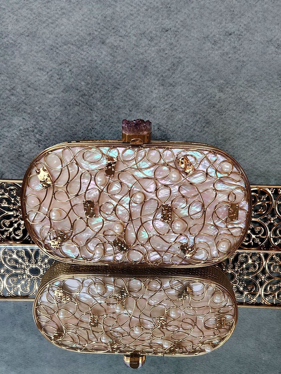 

Adwita Floral Printed Structured Sling Bag, Gold