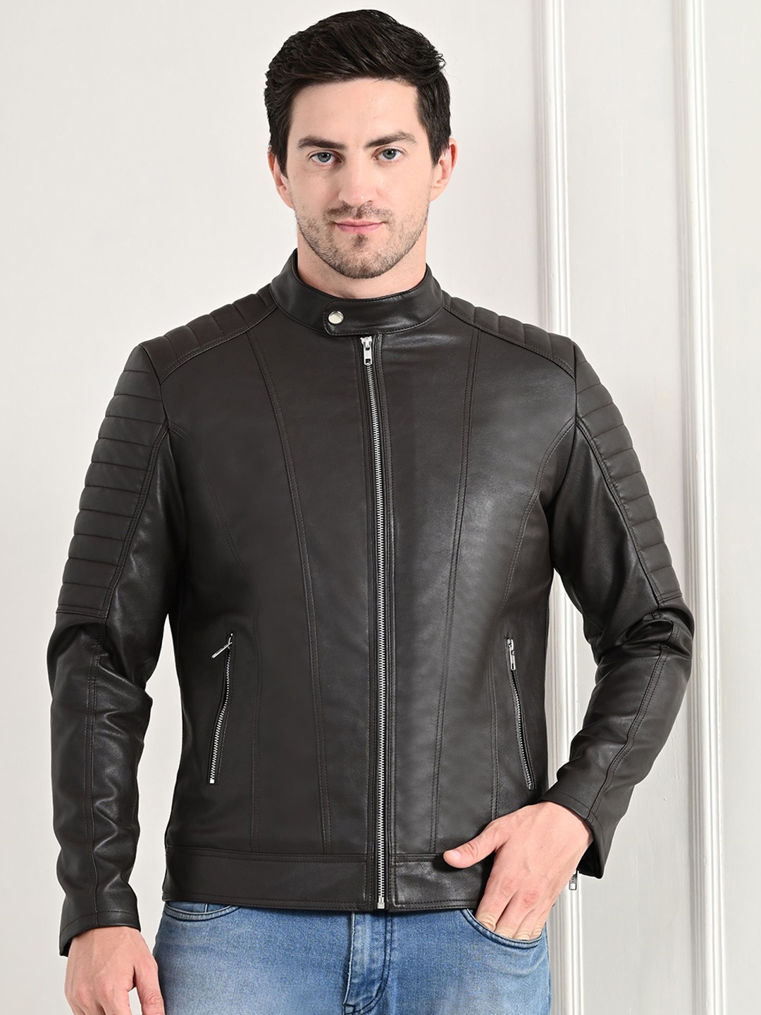 

TBOJ Men Lightweight Biker Jacket, Brown