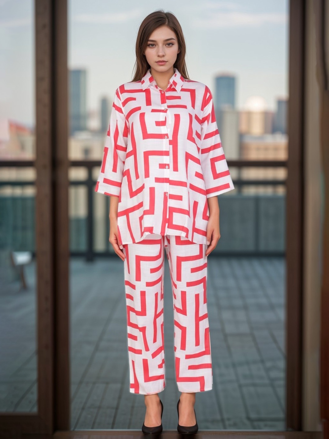 

BAESD Printed Shirt With Trouser Co -Ords, Pink