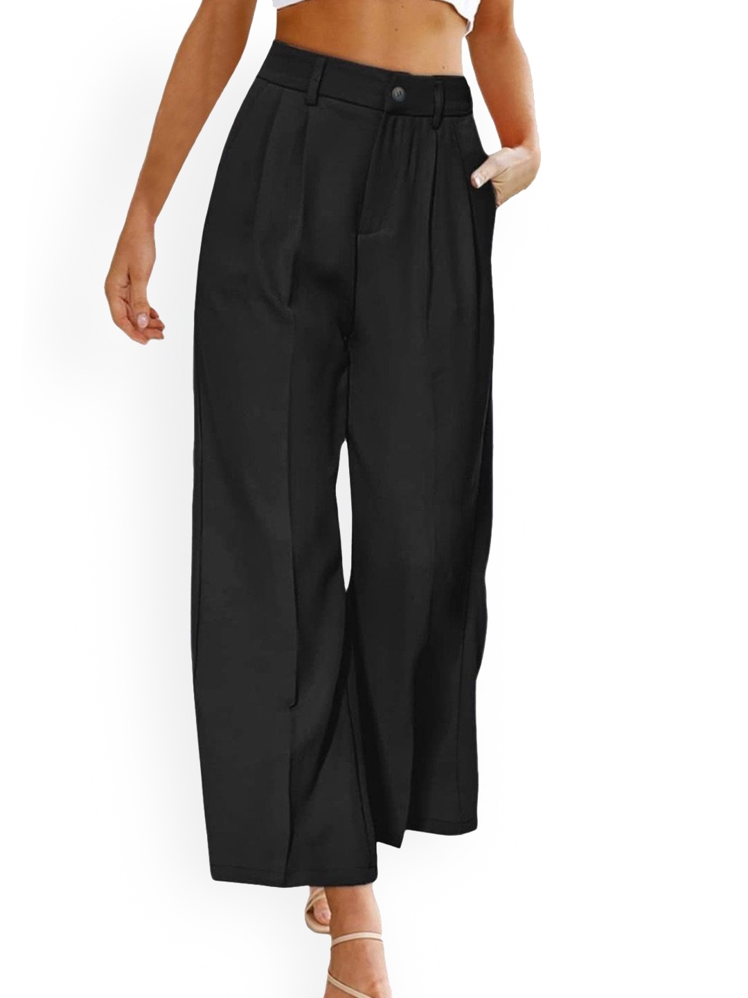 

KPOP Women High-Rise Original Straight Fit Trousers, Black