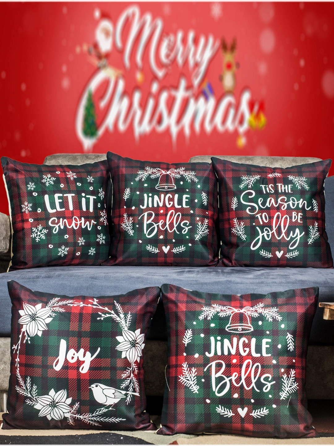 

Vendola Green & Red 5 Pieces Quirky Satin Square Cushion Covers