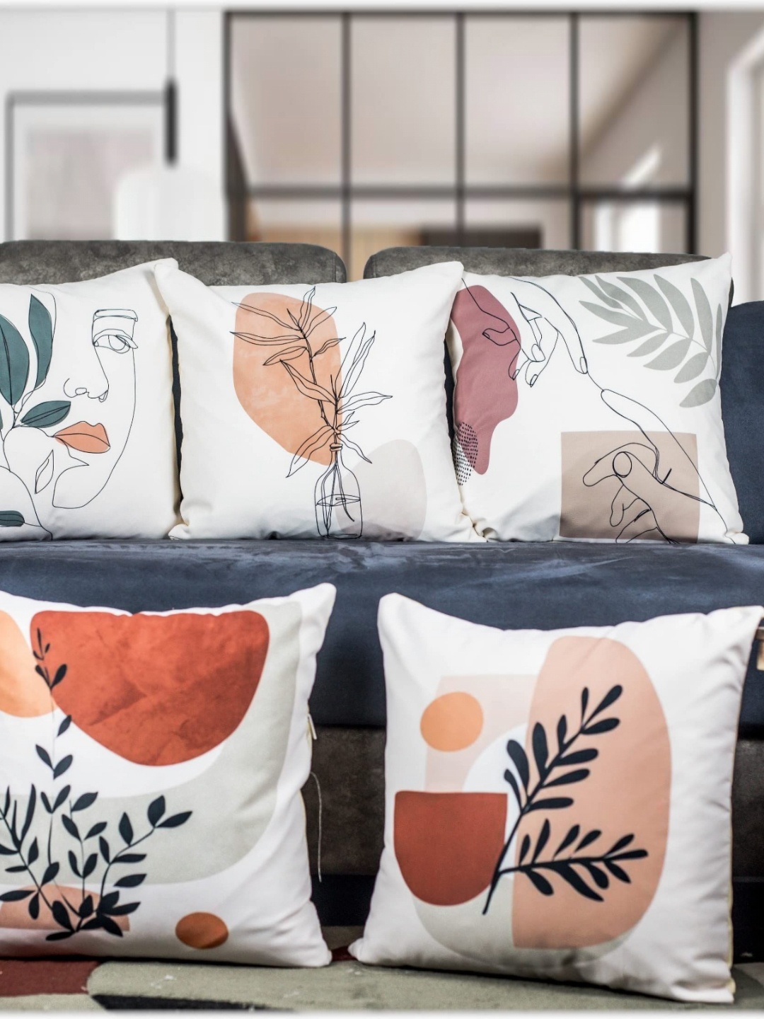 

Vendola White & Brown 5 Pieces Abstract Printed Square Cushion Covers