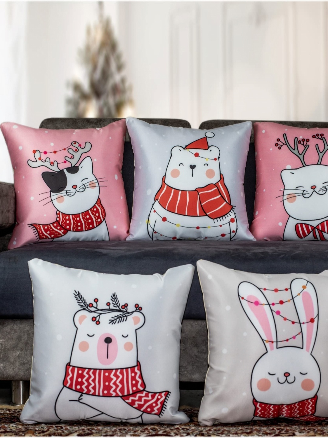 

Vendola White & Pink 5 Pieces Cartoon Characters Square Cushion Covers