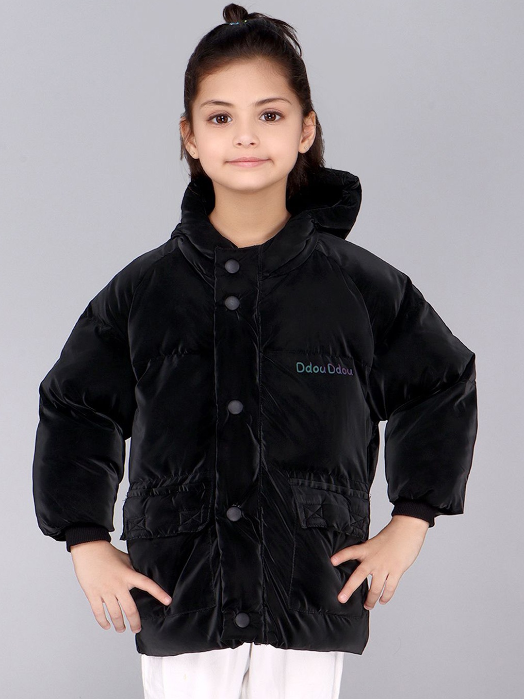 

DDOUDDOU Girls Leather Water Resistant Puffer Jacket, Black