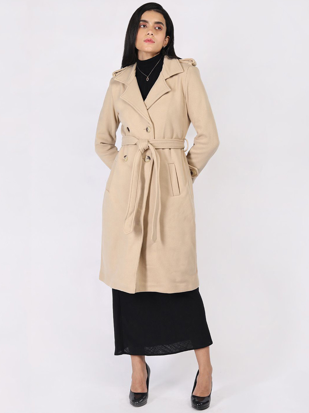

HONNETE Women Double-Breasted Trench Coats, Beige