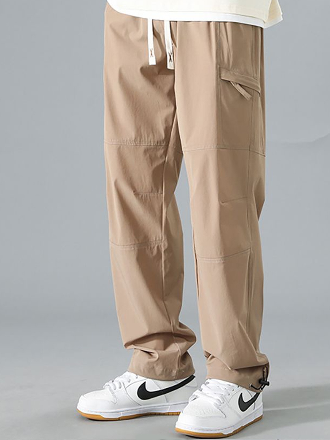 

StyleCast x Revolte Men Pleated Cargos Mid-Rise Trousers, Khaki