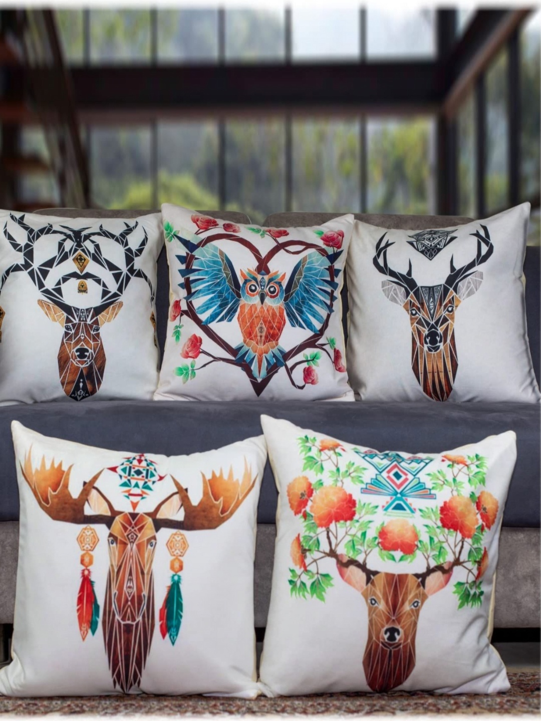 

Vendola Brown & White 5 Pieces Abstract Printed Satin Square Cushion Covers