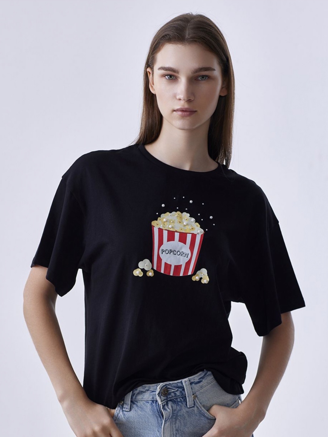 

COVER STORY Women Graphic Printed Round Neck Cotton T-shirt, Black