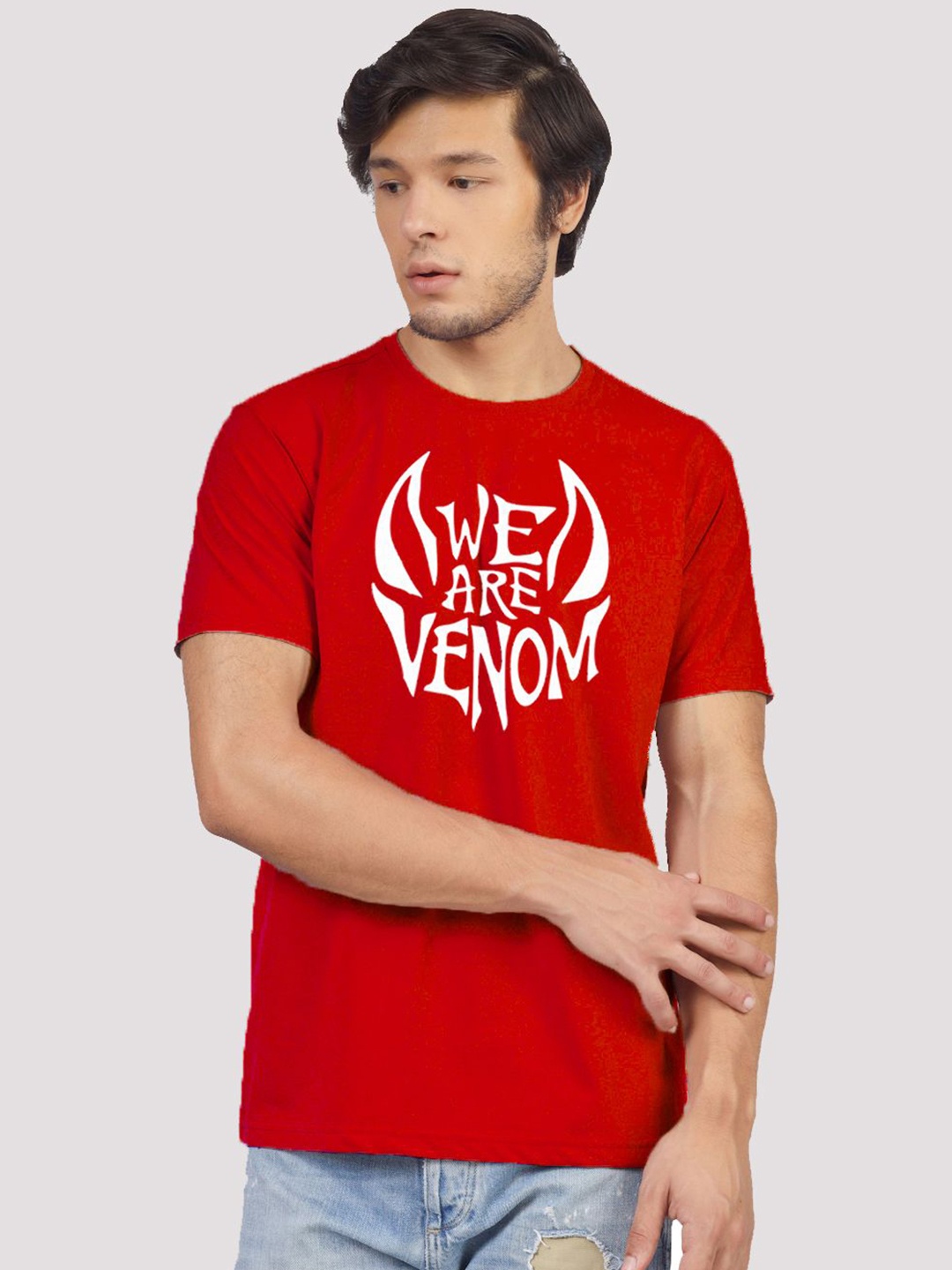 

Greylongg Men Typography Printed Round Neck Cotton T-shirt, Red