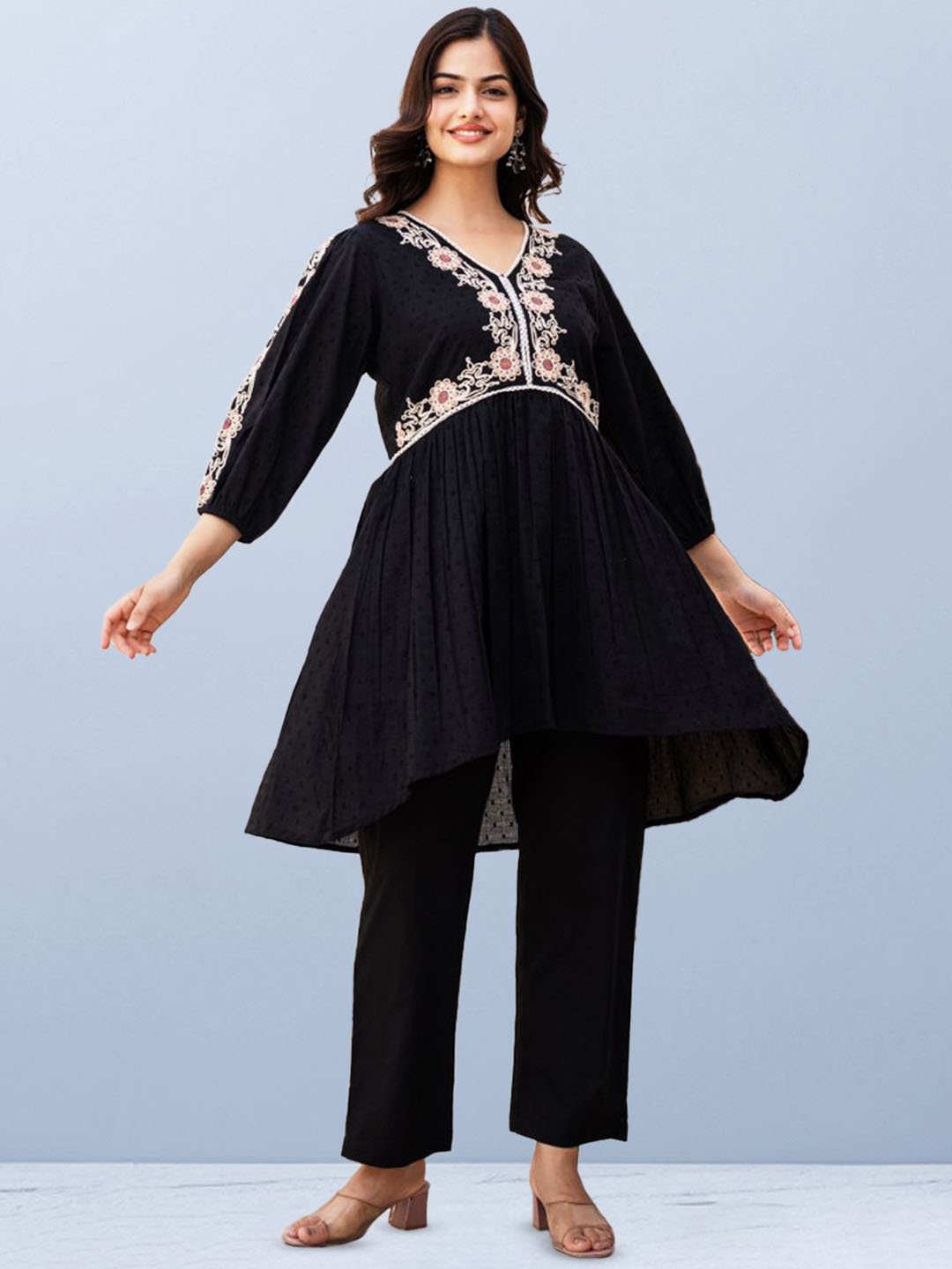 

CUSTARD Embroidered Tunic With Trouser Co-Ords, Black