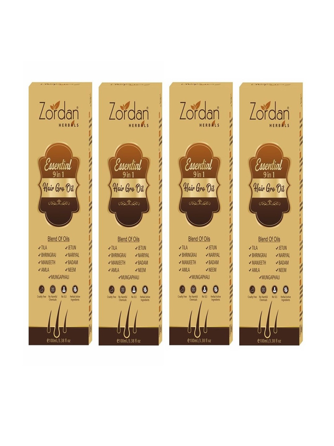 

ZORDAN Set Of 4 Herbals 9 In 1 Essential Hair Gro Oil-100ml Each, Brown