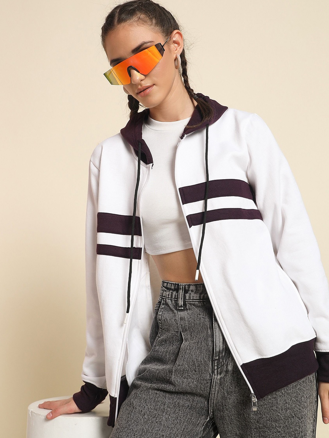 

Dogman Women Colourblocked Hooded Sweatshirt, Purple