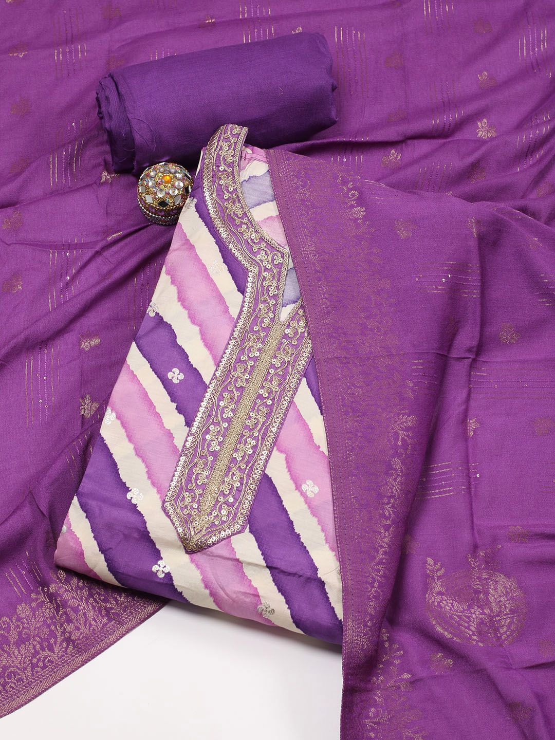 

Meena Bazaar Printed Art Silk Unstitched Dress Material, Purple