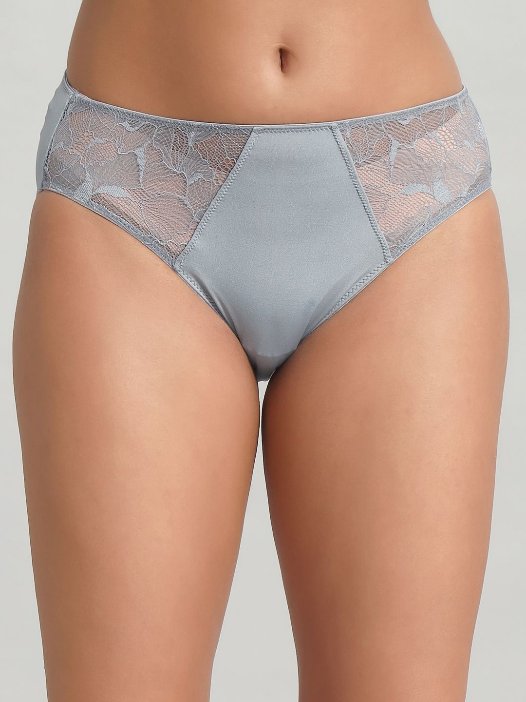

BLEEDING HEART Self Design Lace Hipster Briefs TA_GR, Grey