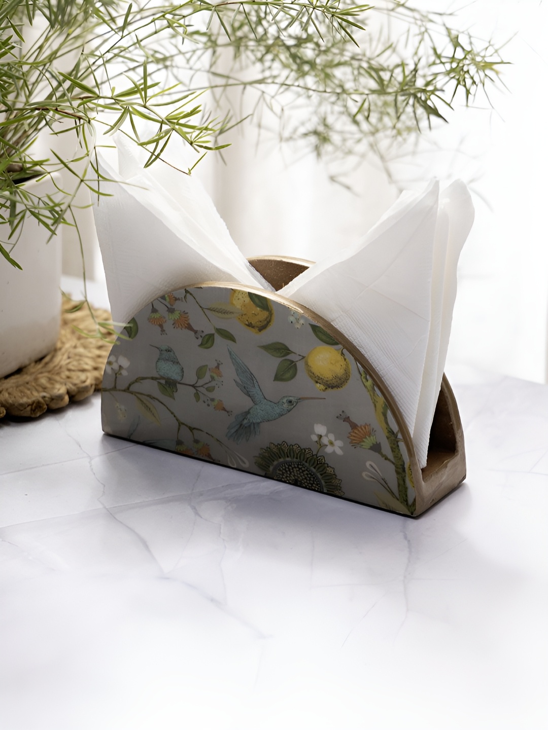 

DULI Grey & Yellow Printed Wooden Tissue Holders