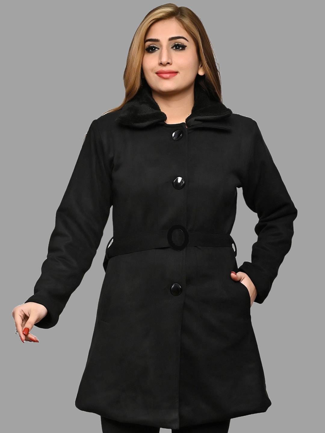 

BAESD Women Single-Breasted Overcoat, Black