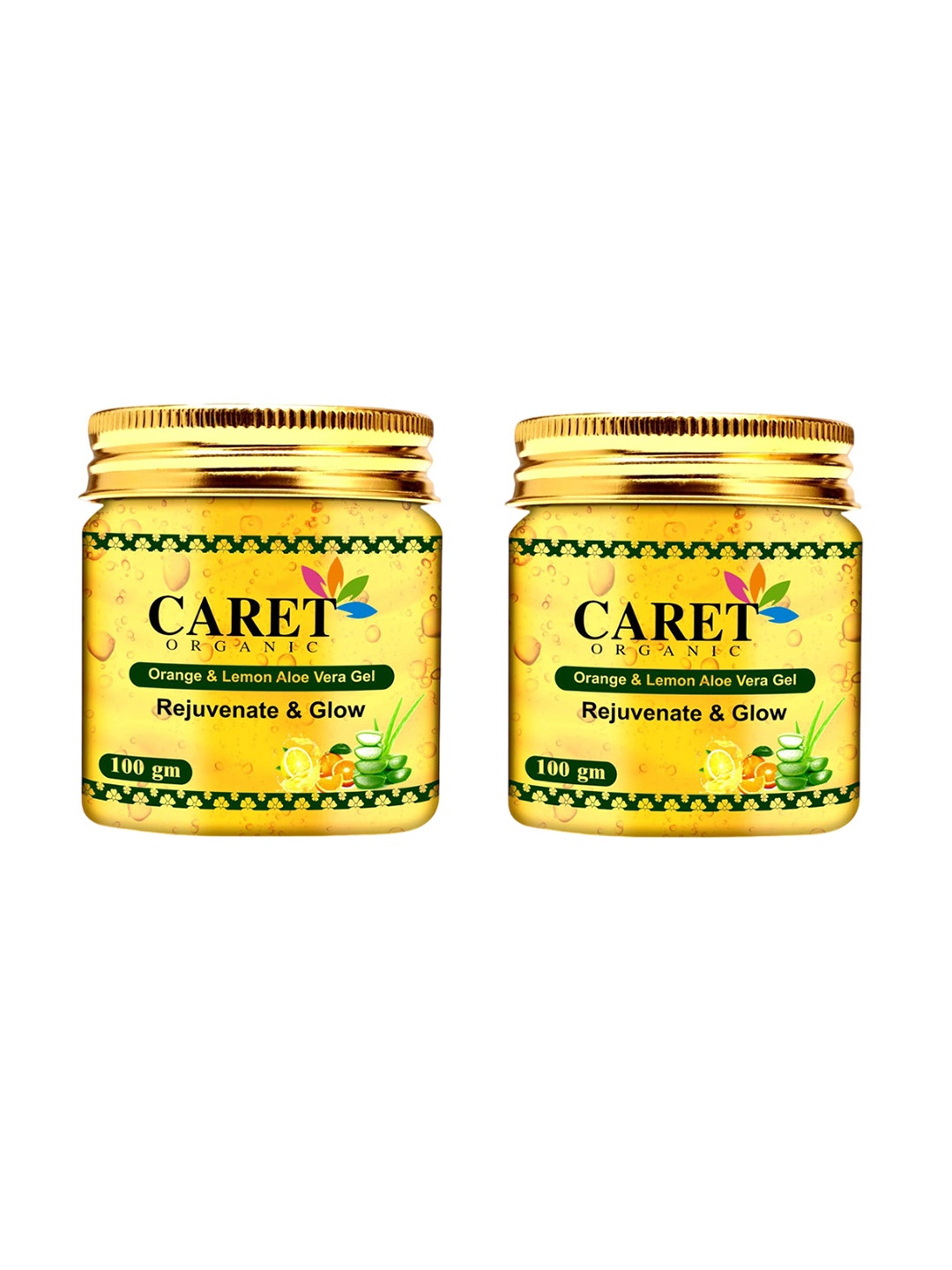 

CARET ORGANIC Set Of 2 Orange & Lemon Aloe Vera Gel- 100 g Each, Yellow