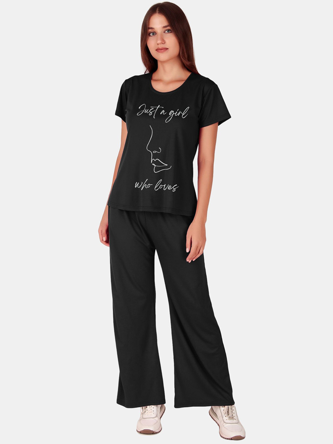 

Fasense Printed Short Sleeve T-Shirt With Trouser Co-Ords, Black