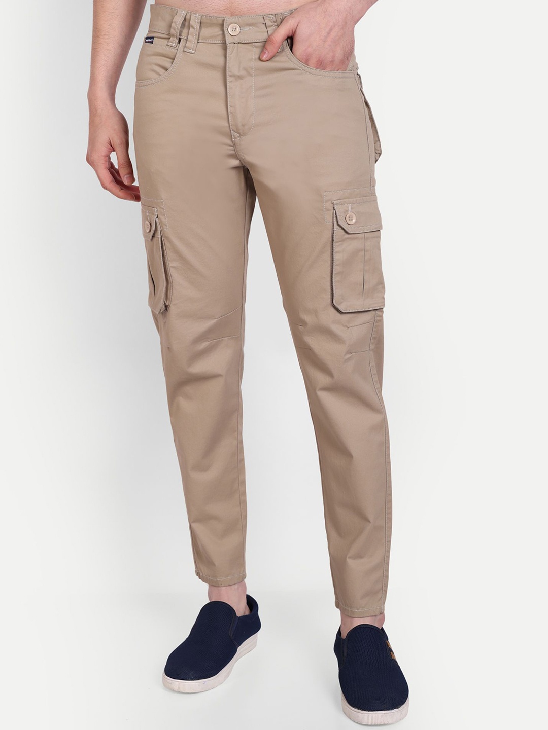 

MEGHZ Men Urban Slim Solid Fit Cargos Cotton Trousers, Beige