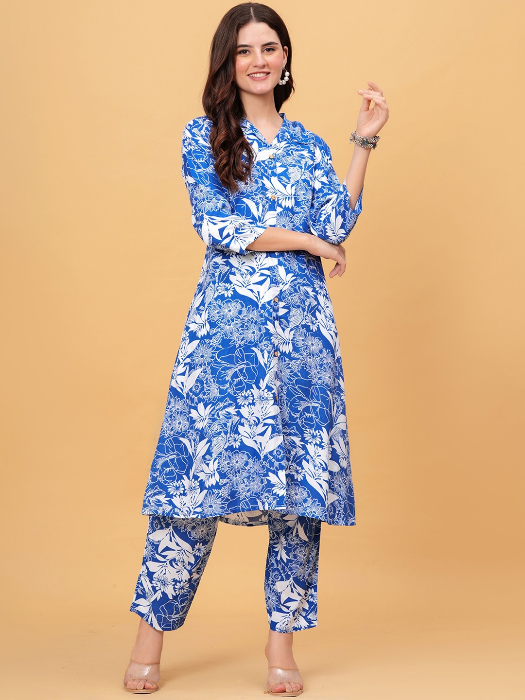 

BAESD Printed Pure Cotton Tunic & Trousers, Blue
