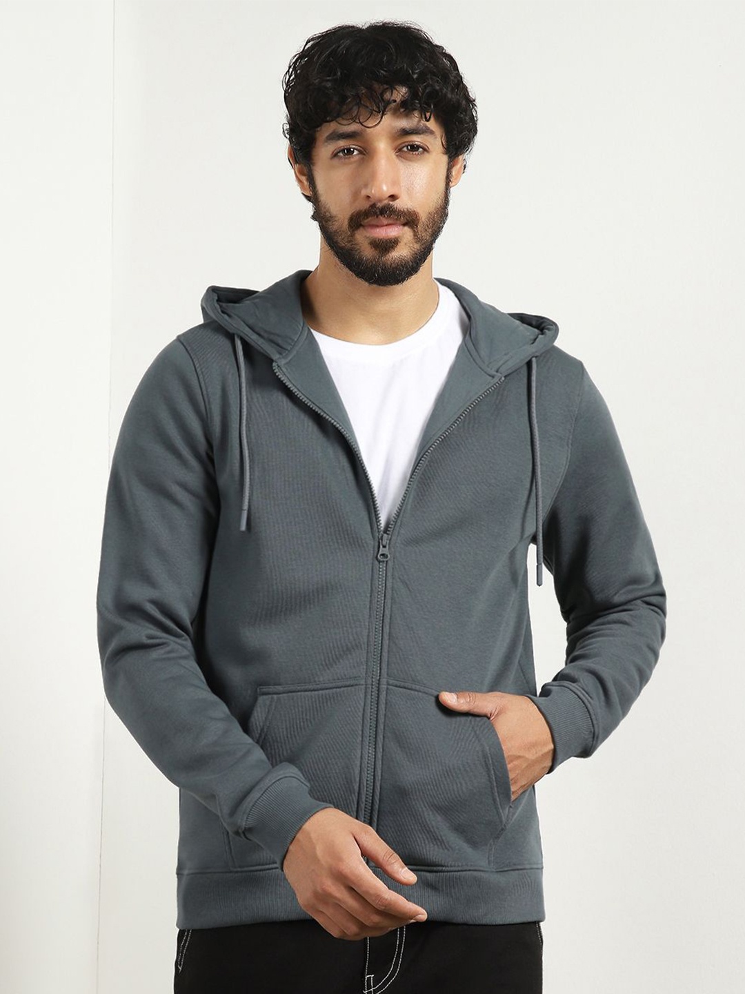 

NOBERO Men Front-Open Zipper Hooded Sweatshirt, Charcoal