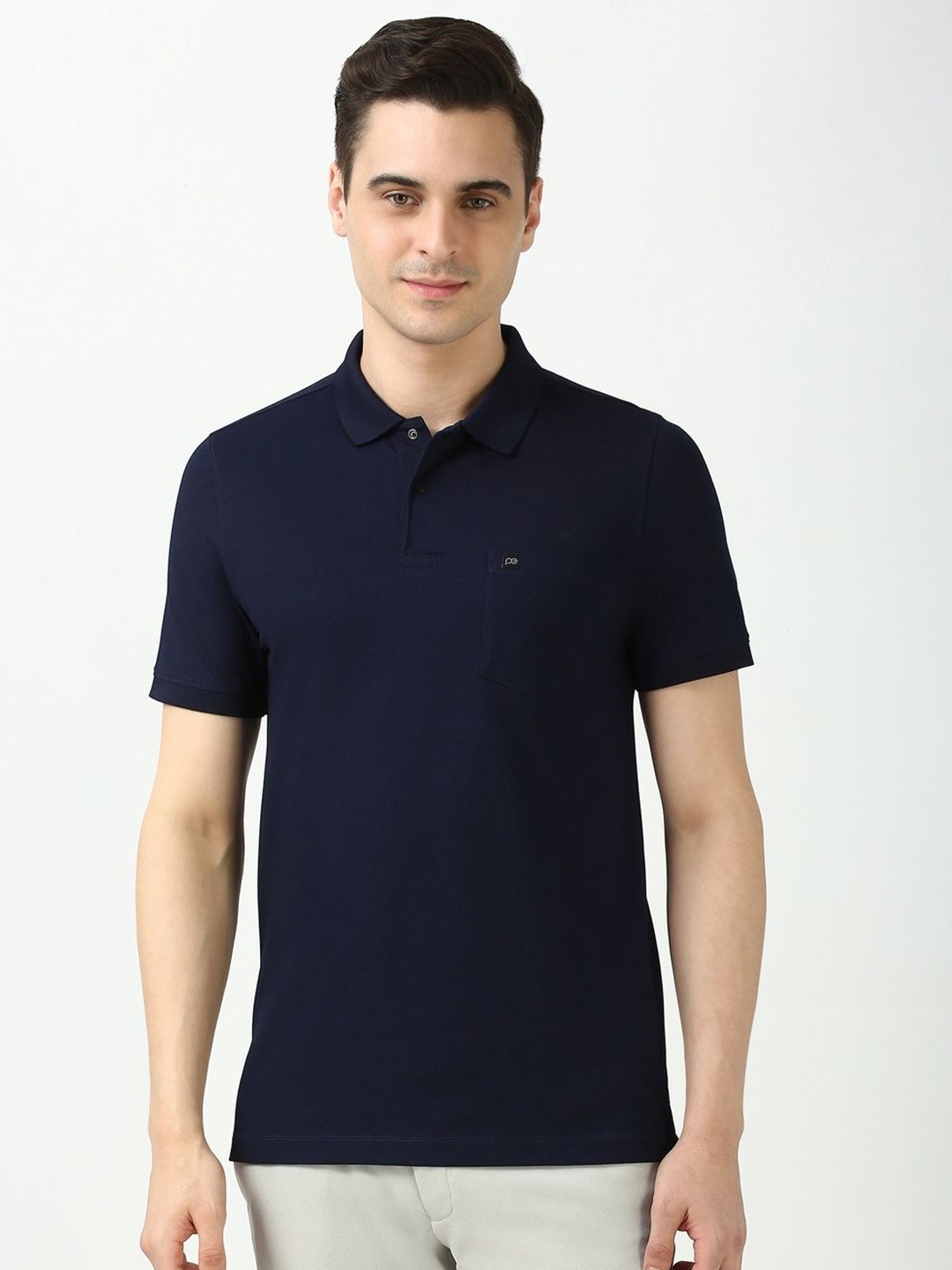 

Peter England Men Solid Polo Collar Cotton T-shirt, Navy blue