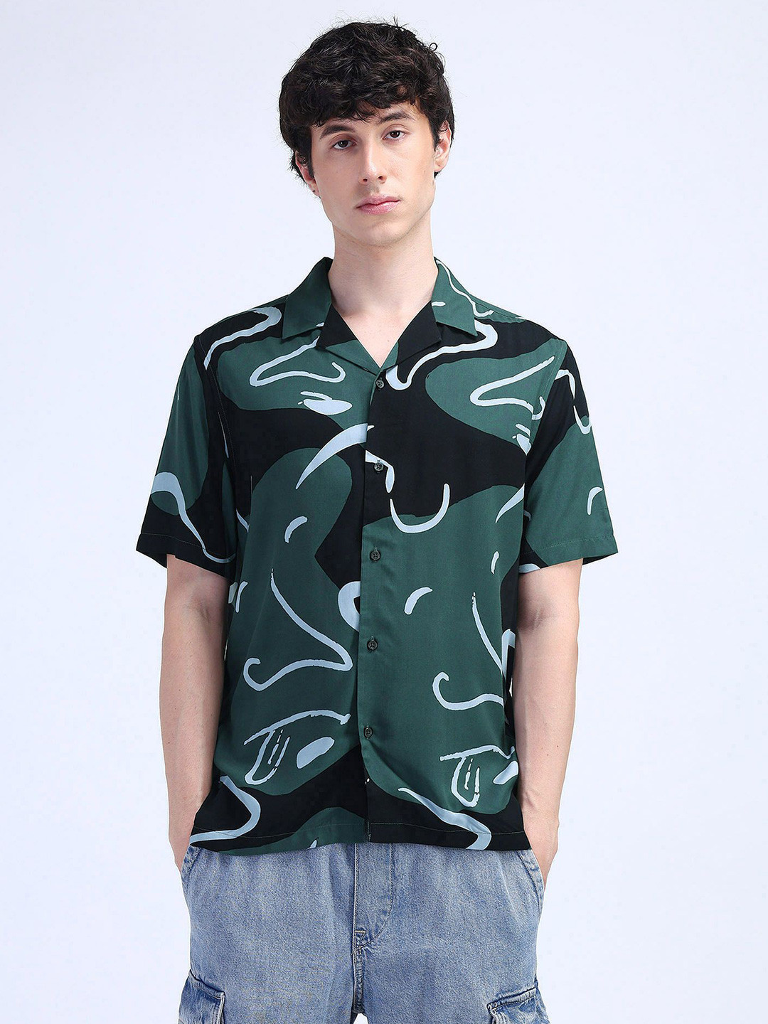 

Flying Machine Men Classic Opaque Printed Casual Shirt, Green