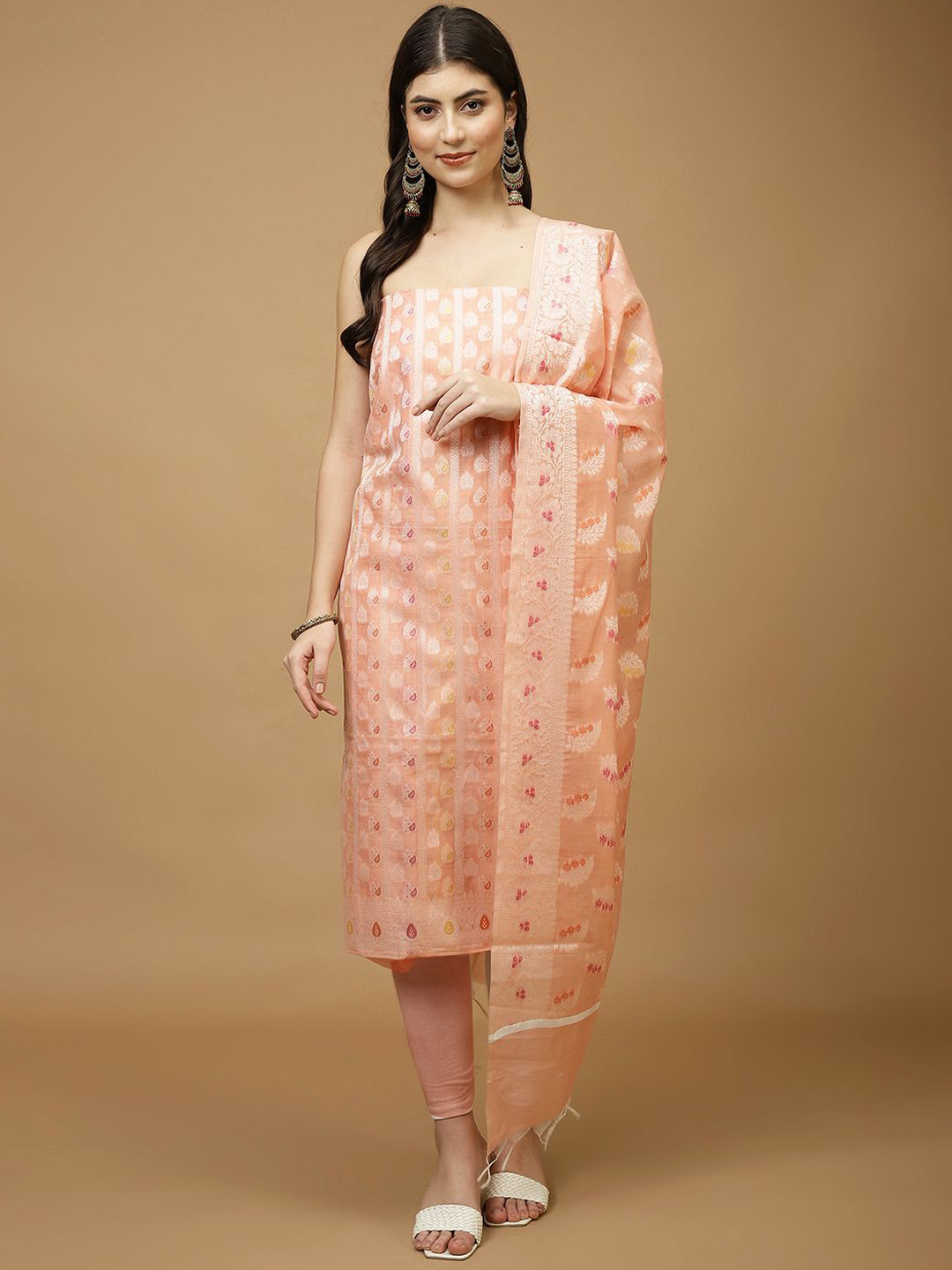 

Meena Bazaar Art Silk Unstitched Dress Material, Peach