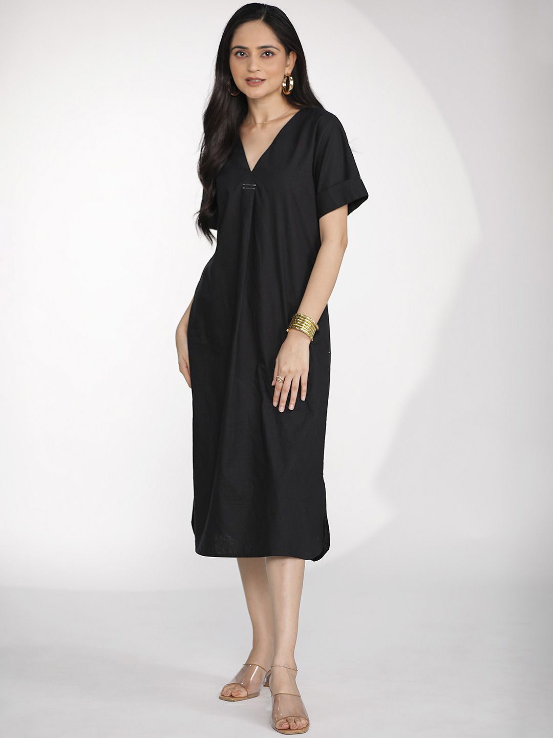 

LetsDressUp Women A-Line Midi Dress, Black