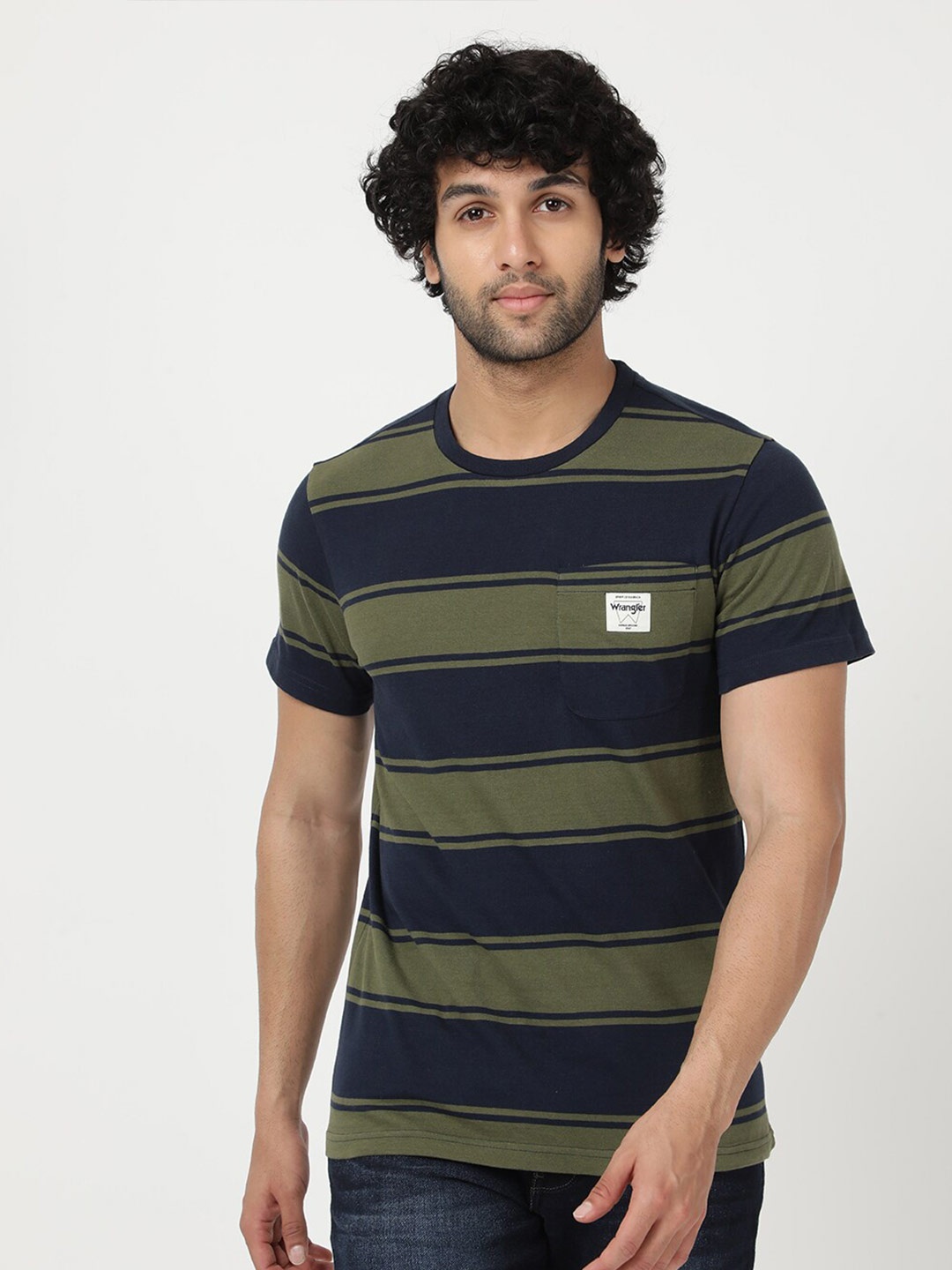 

Wrangler Men Striped Cotton T-shirt, Blue