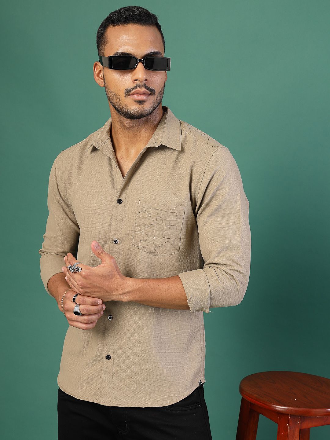 

Rigo Men Comfort Spread Collar Textured Linen Casual Shirt, Beige
