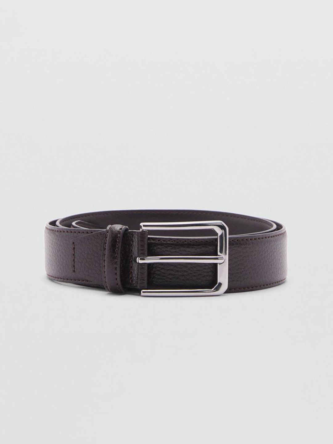 

MANGO MAN Men Textured Leather Buckle Belt, Brown