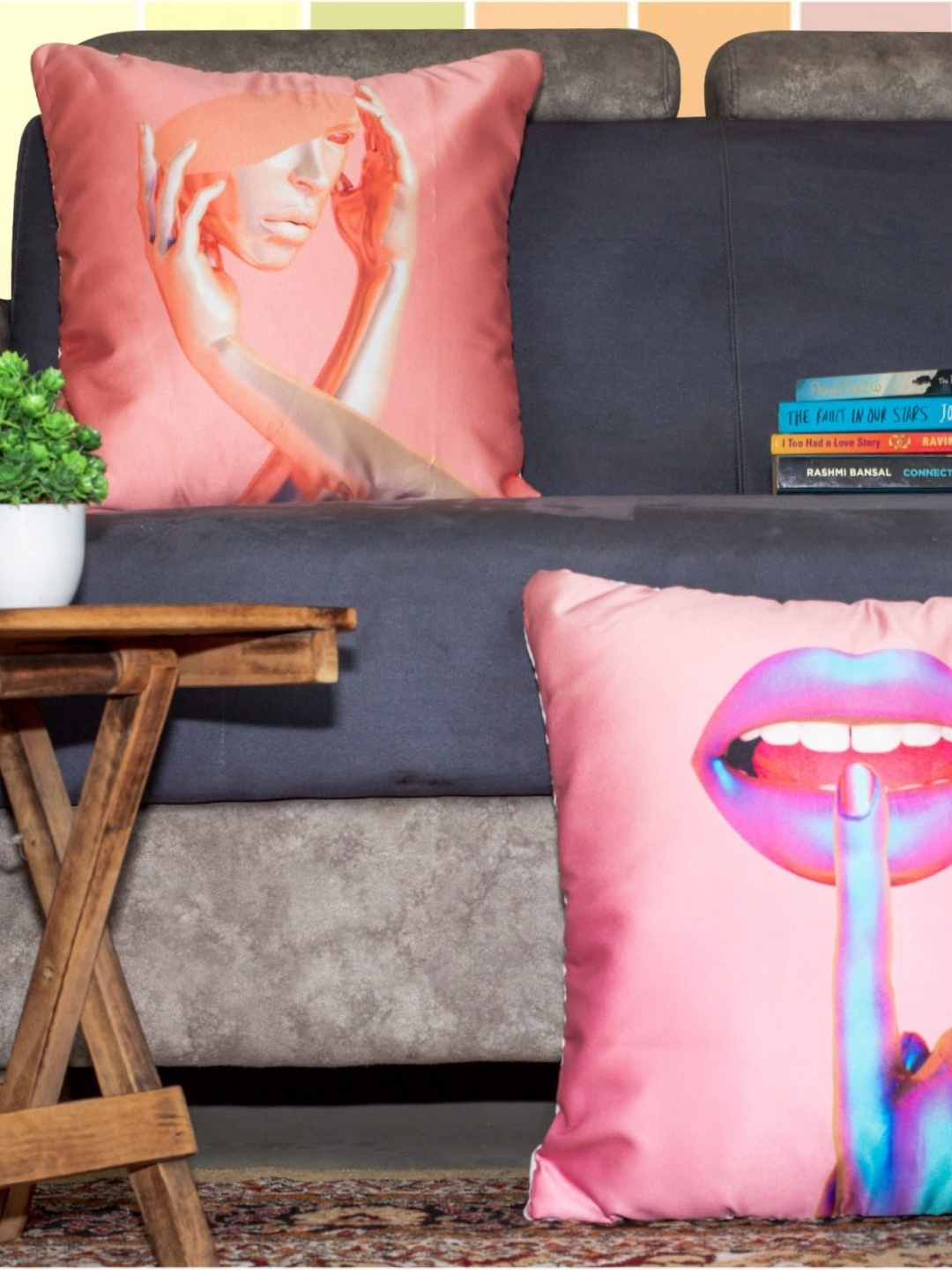 

Vendola Pink & Blue 2 Pieces Quirky Satin Square Cushion Covers
